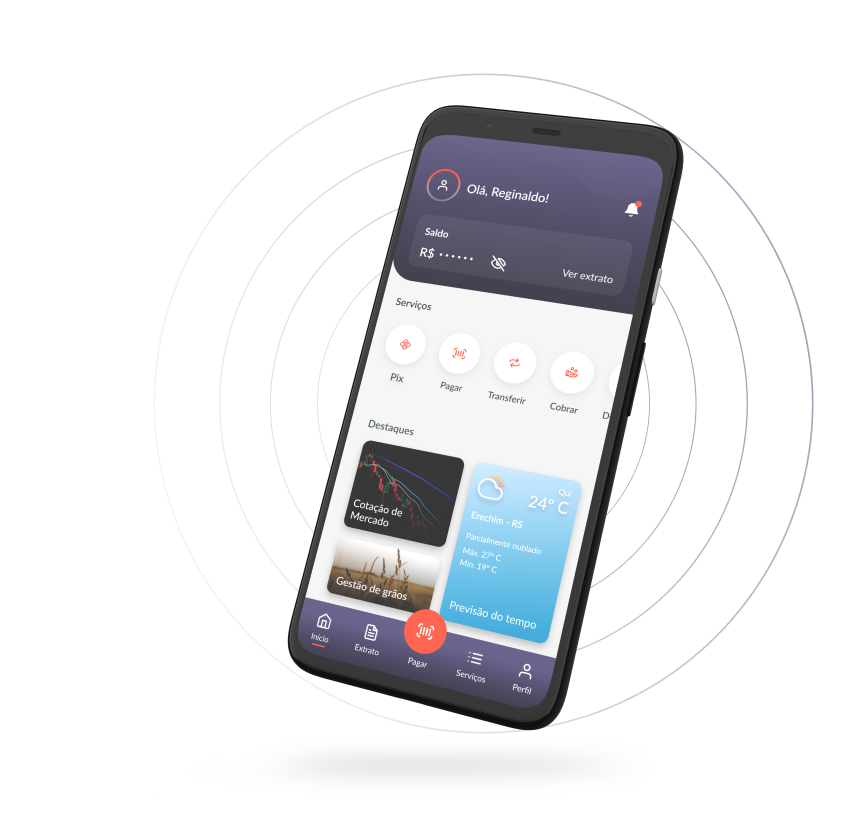 Smartphone com tela do aplicativo mobile da Agrow.pay